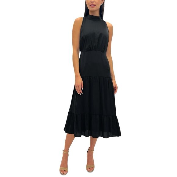 Sam Edelman Women's High-Neck Sleeveless Chiffon Dress - Black Size 14 - Picture 1 of 3